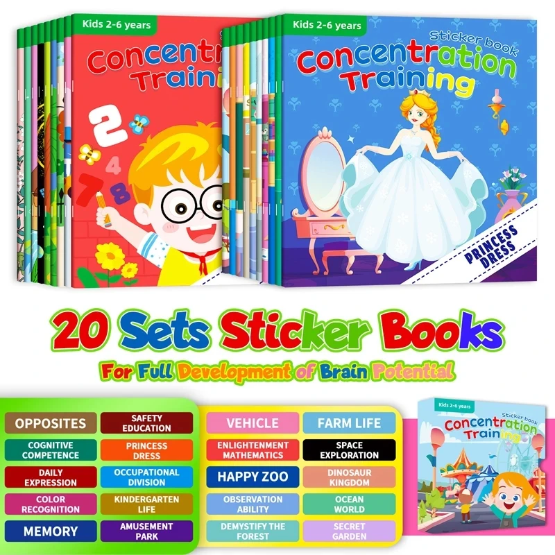Juguetes Montessori, libros de pegatinas de dibujos animados, enfoque en el desarrollo del potencial, juguetes educativos adhesivos para niños de 3 a 6 años