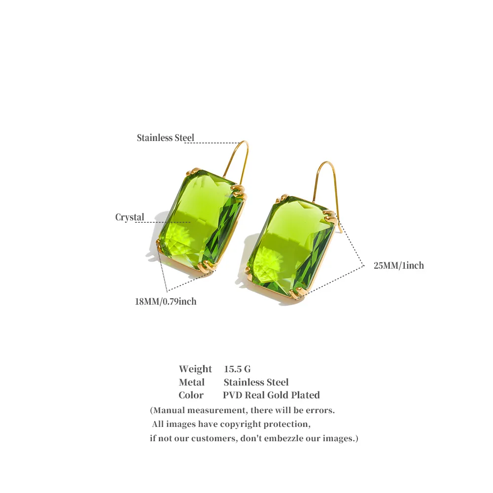 Pendientes de Acero Inoxidable Yhpup con Cristal K9 Rectangular, Multicolor, Brillantes, Transparentes, Exquisitos, Regalo de Joyería Estética