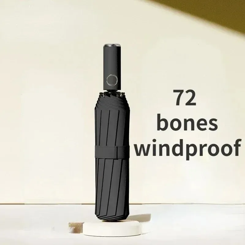 Paraguas plegable automático para hombre y mujer, superfuerte, resistente al viento, 72 huesos, reforzado, grande, a prueba de lluvia, protección solar