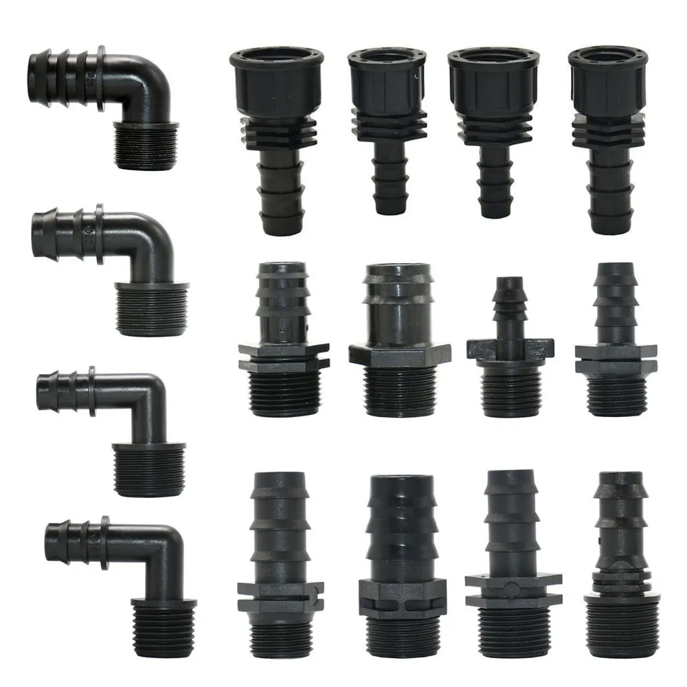 5 unidades de manguera de jardín de 16/20/25/32mm, conector de lengüeta de tubo de PE, rosca de 1/2 3/4 1 ", acoplador de codo recto, juntas de riego agrícola
