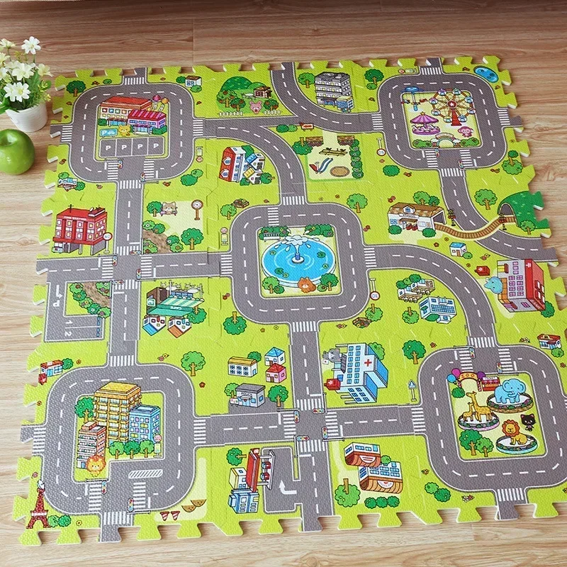 9 unids/lote, alfombra de juego para bebés, alfombra para niños, juguetes de suelo suave, suelo suave para tráfico de carretera, decoración del hogar, rompecabezas de espuma EVA para niños, alfombra para niños