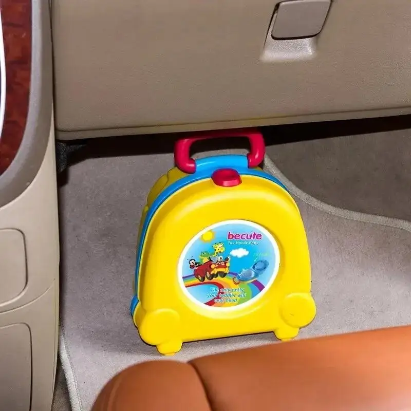 Orinal de viaje plegable para niños, inodoro portátil de entrenamiento con patrón de dibujos animados, fundas para acampar, coche, uso al aire libre