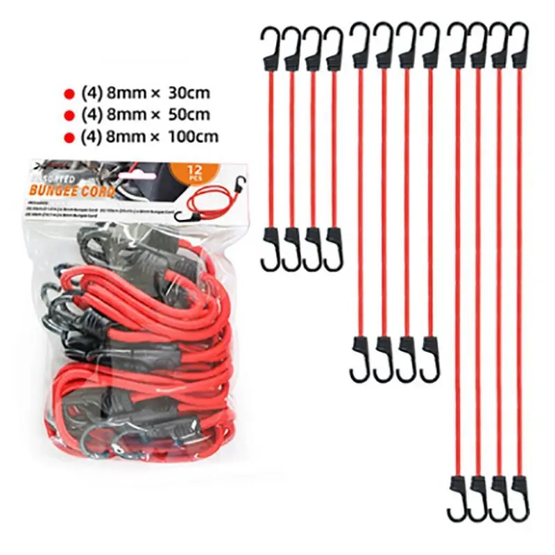 9/12 Uds cuerdas elásticas elásticas con ganchos, correa de embalaje de equipaje de cuerda, red de carga para motocicleta bicicleta viajes Camping senderismo