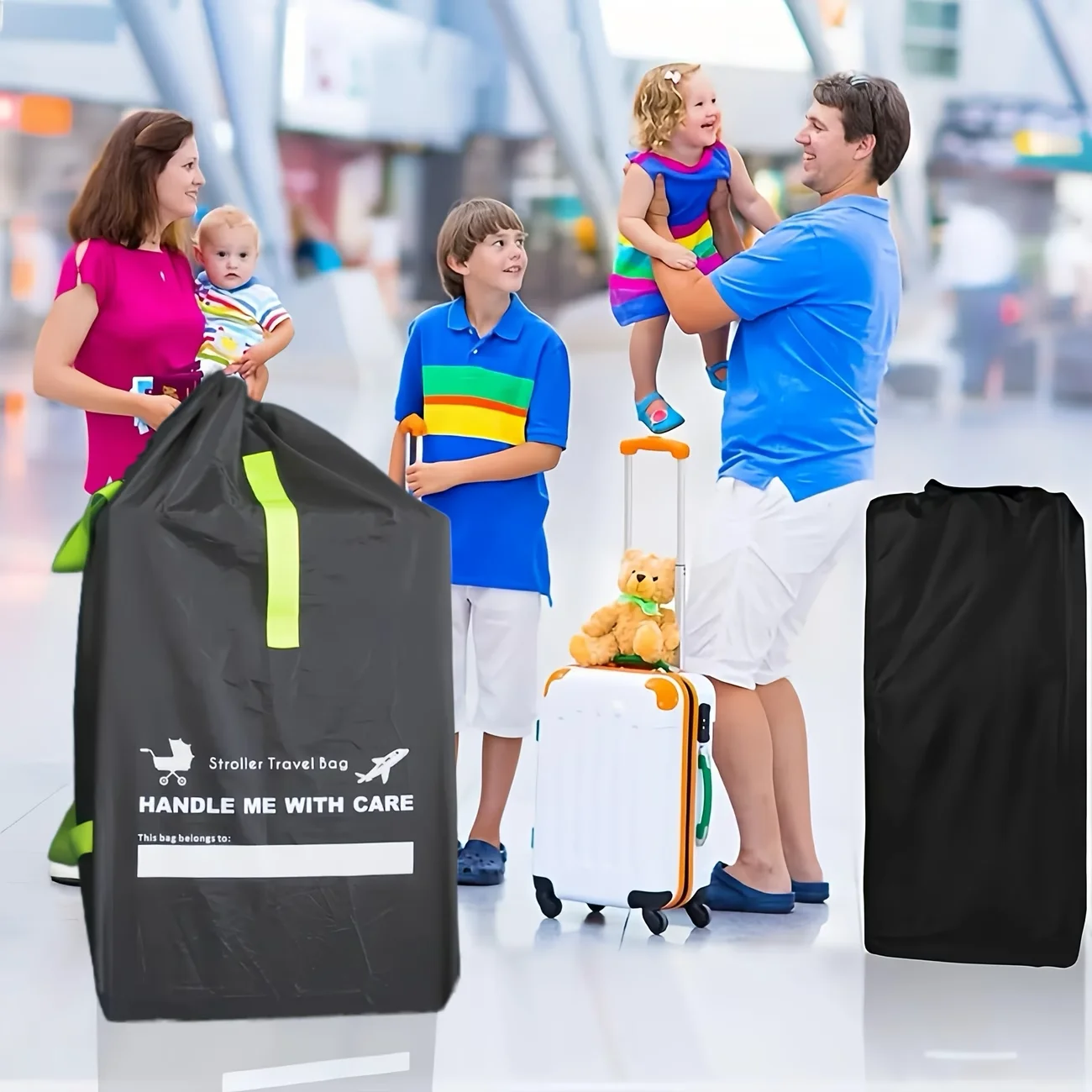 Funda Extra Grande para Cochecito de Bebé para Avión - Bolsa de Almacenamiento Resistente con Acolchado, Accesorios de Viaje Universales, Color Negro