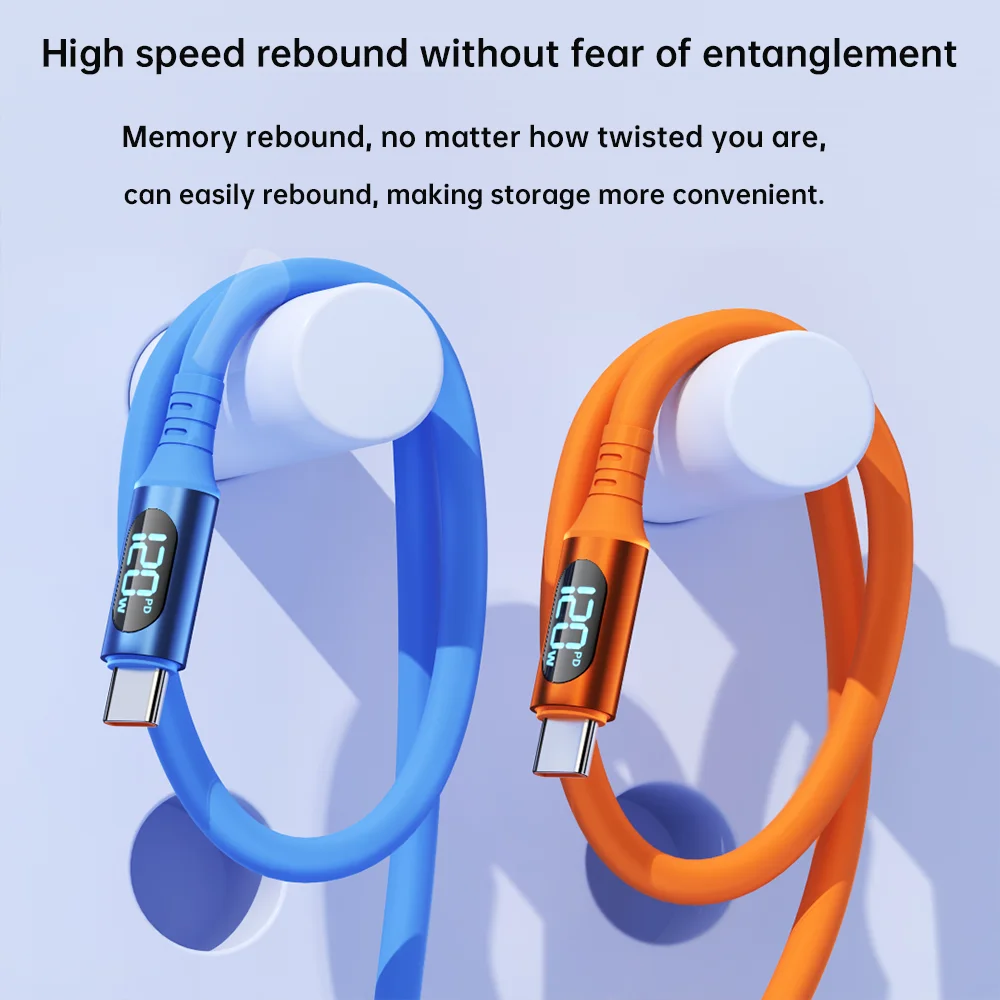 NNBILI Cable de Carga Rápida USB-C a Tipo C de 6A y 120W con Pantalla Digital LED para Samsung, HUAWEI, Xiaomi, Oppo, Vivo
