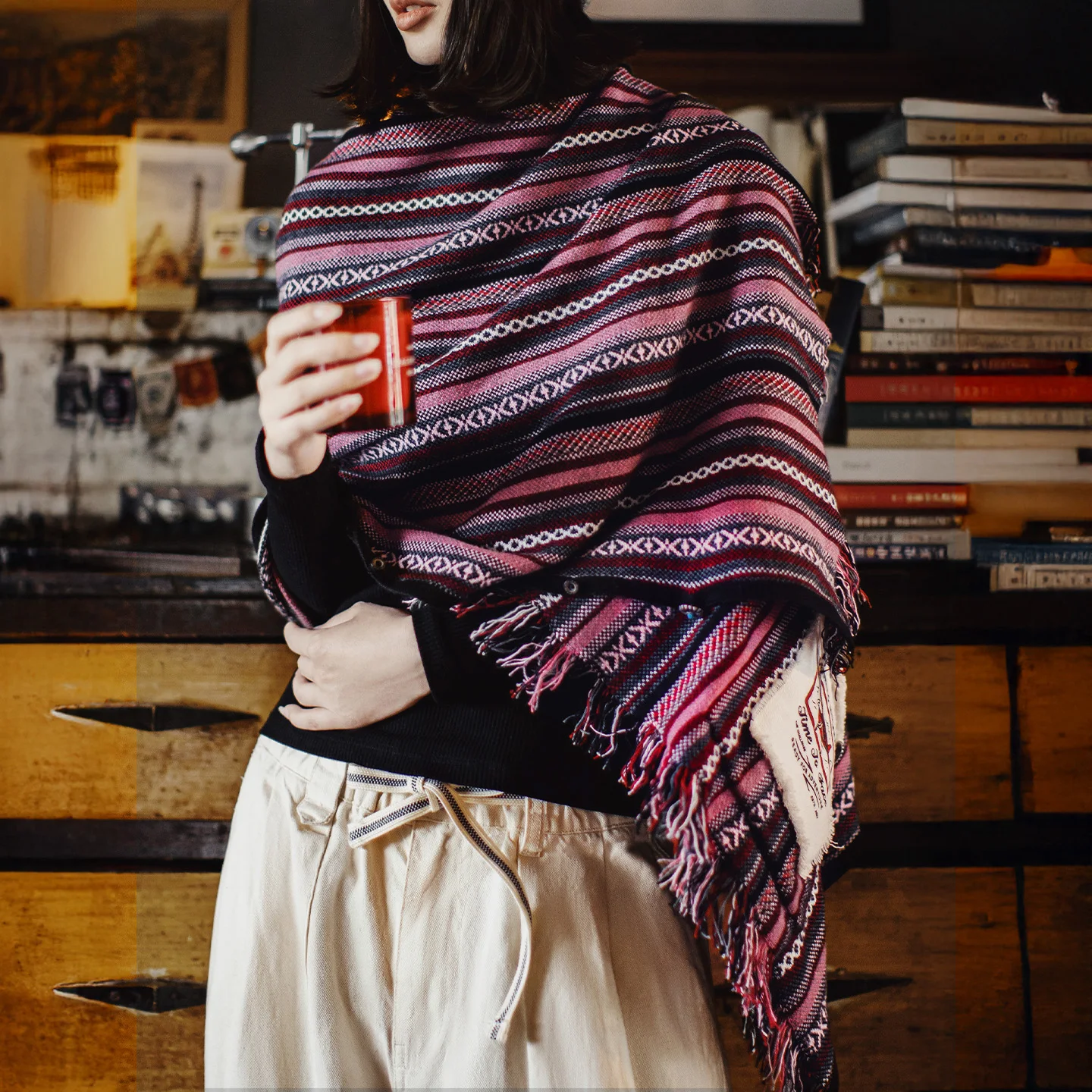 Maden Chaleco sin mangas de punto para mujer, jersey, capa, bufanda envolvente para hombros, prendas de vestir exteriores, Otoño Invierno, Top de moda en capas púrpura