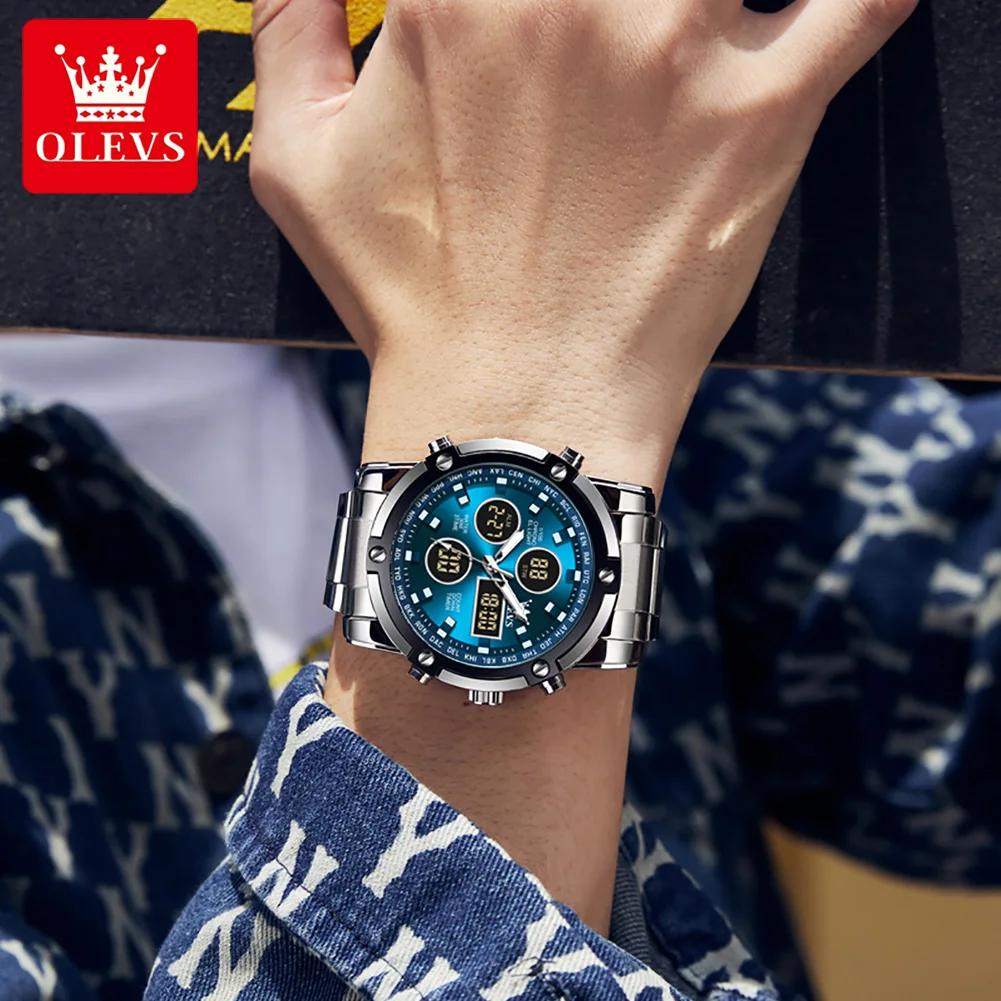 Relojes OLEVS para hombre, reloj electrónico multifuncional Original para hombre, reloj despertador luminoso resistente al agua, vestido de moda