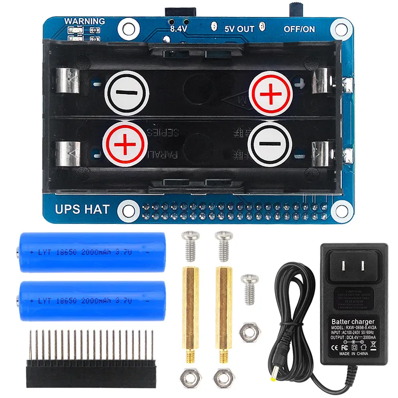 Paquete de Baterías UPS para Raspberry Pi 4B/3B+ - Módulo de Alimentación de Litio de -5V con Batería Recargable y Ciclo de Carga