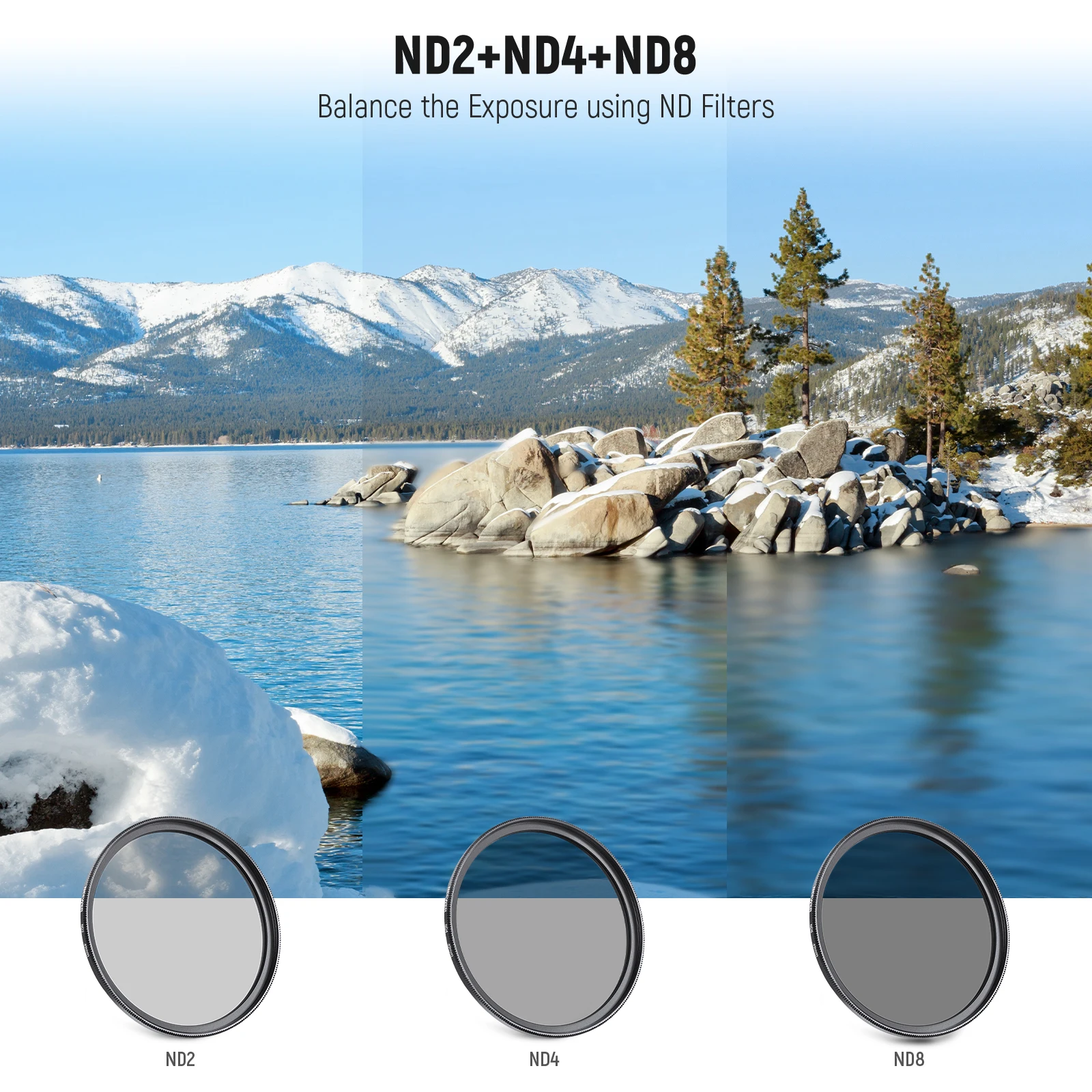 NEEWER Kit de filtros de lentes: UV, CPL, FLD, ND2, ND4, ND8, parasol y tapa de lente compatible con Canon Nikon Sony Panasonic DSLR