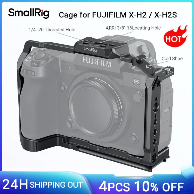 Jaula de cámara SmallRig para FUJIFILM X-H2 / X-H2S, plataforma de cámara de fabricación de vídeo de aleación de aluminio con rieles NATO, placa de liberación rápida -3934