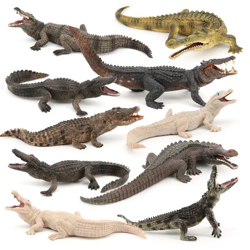 Figuras de acción realistas de cocodrilo, color blanco/marrón/verde, modelo de animales de simulación sólidos, juguetes decorativos para regalos de Navidad