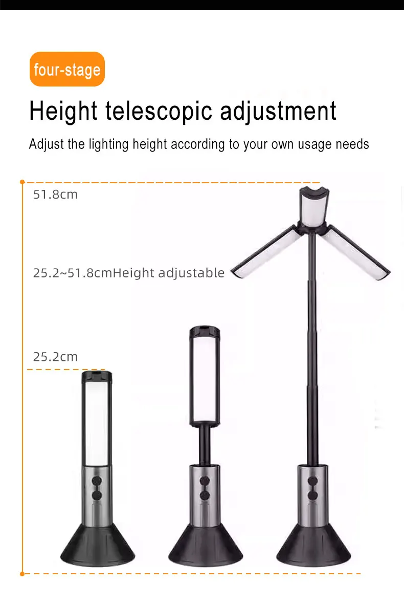 Linterna LED telescópica portátil, reflector plegable recargable para reparación de automóviles al aire libre, iluminación para tienda de campaña