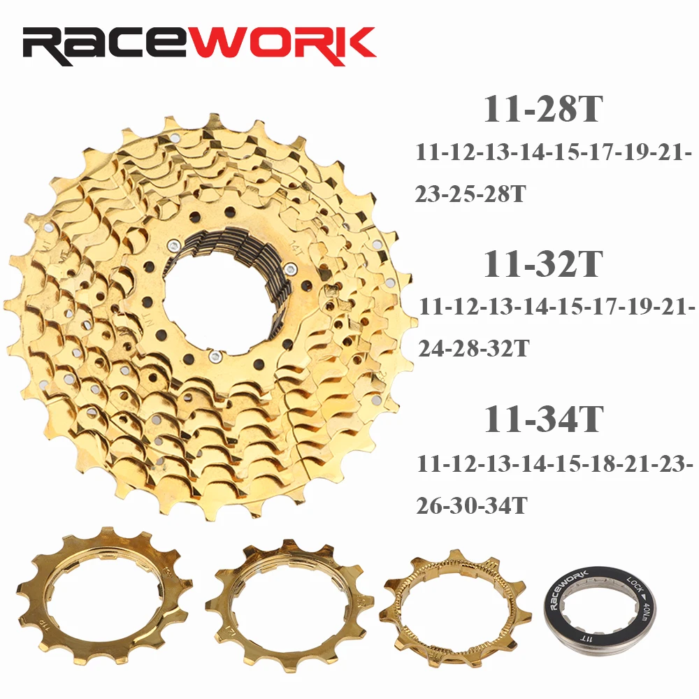 RACEWORK-Cassette de 11 velocidades para bicicleta de carretera, 28/32/34T, rueda libre 12S, volante de inercia de arcoíris dorado y plateado para Shimano 105 R7000 R8000
