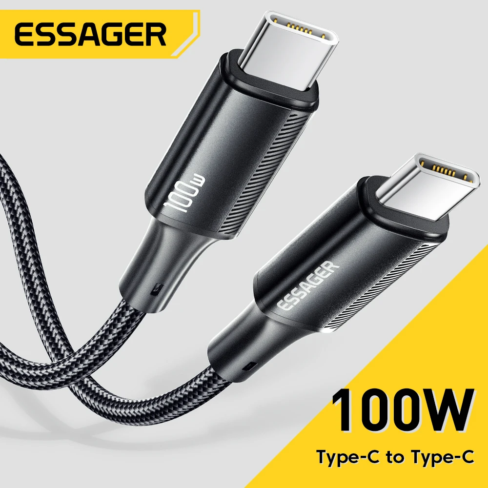 Cable Essager USB tipo C a USB C, 100W/5A PD, Cable de carga rápida para MacBook Pro, Xiaomi, Samsung, Cable USBC tipo C