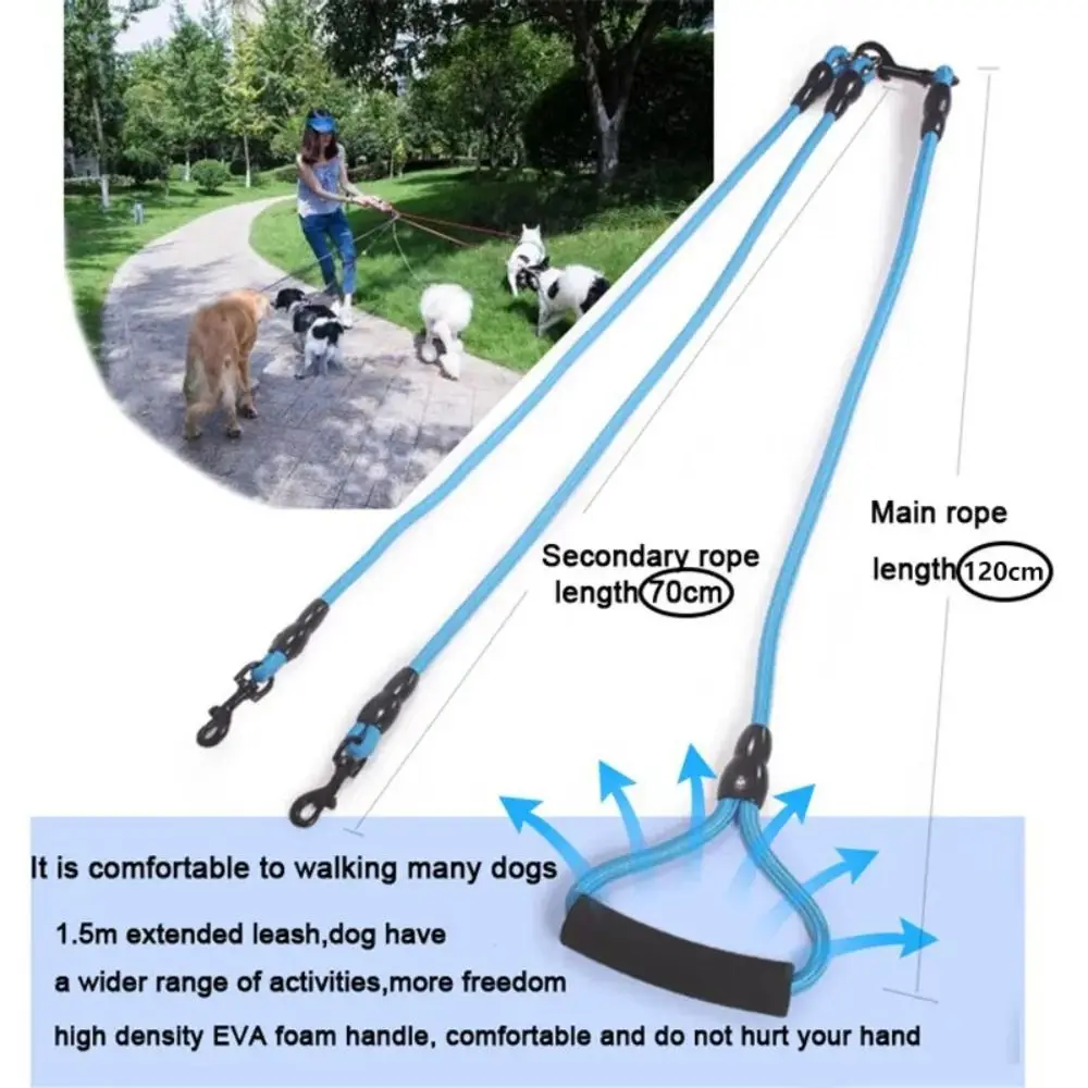 Correa para mascotas de nailon, doble, dos cabezales, cuerda para perros, acoplador de 2 vías, collares para perros, arnés, correas para perros
