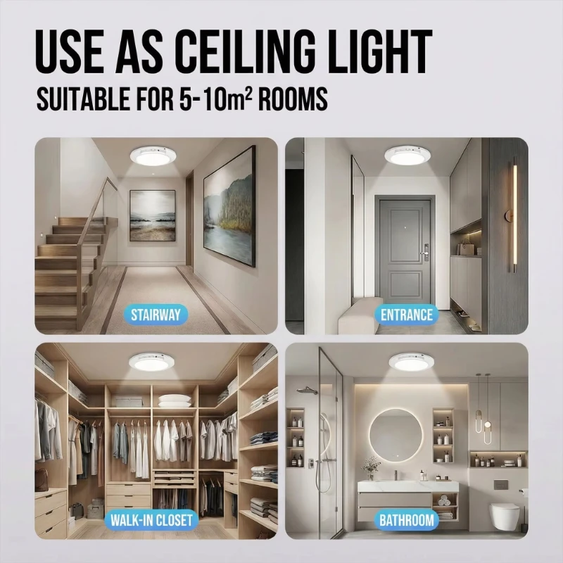 Luz de techo con Sensor de movimiento, lámpara magnética recargable por USB tipo C, lámpara de pared inalámbrica, luz LED nocturna con control remoto para cocina y guardarropa