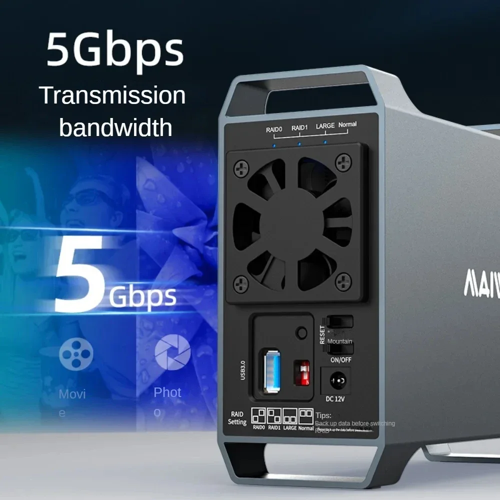 MAIWO-carcasa de disco duro externo de doble bahía de 3,5 pulgadas, gabinete de matriz, matriz de disco duro SATA con 4 funciones RAID para HDD de 3,5 pulgadas