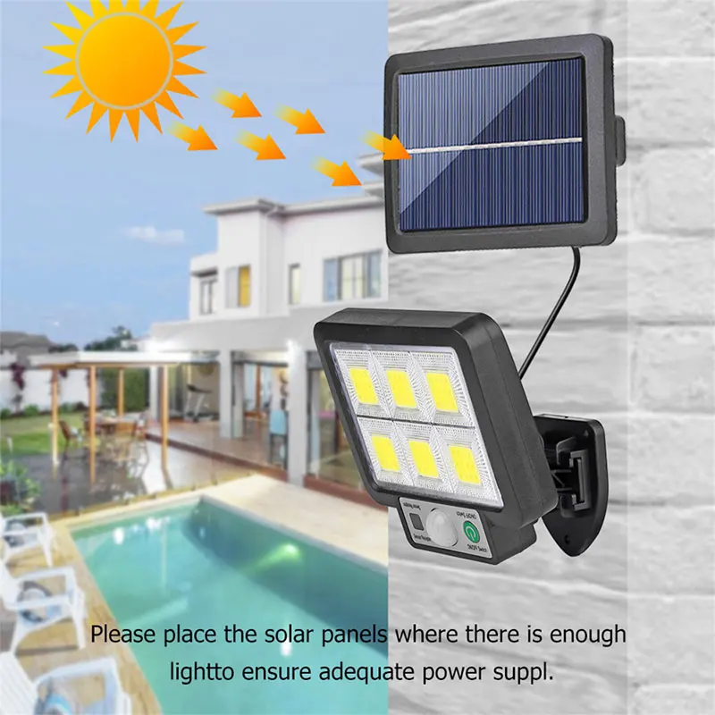 Lámpara LED Solar de pared dividida, Sensor de movimiento, luz Solar, 3 modos, impermeable, para exteriores, emergencia, calle, jardín, decoración de seguridad