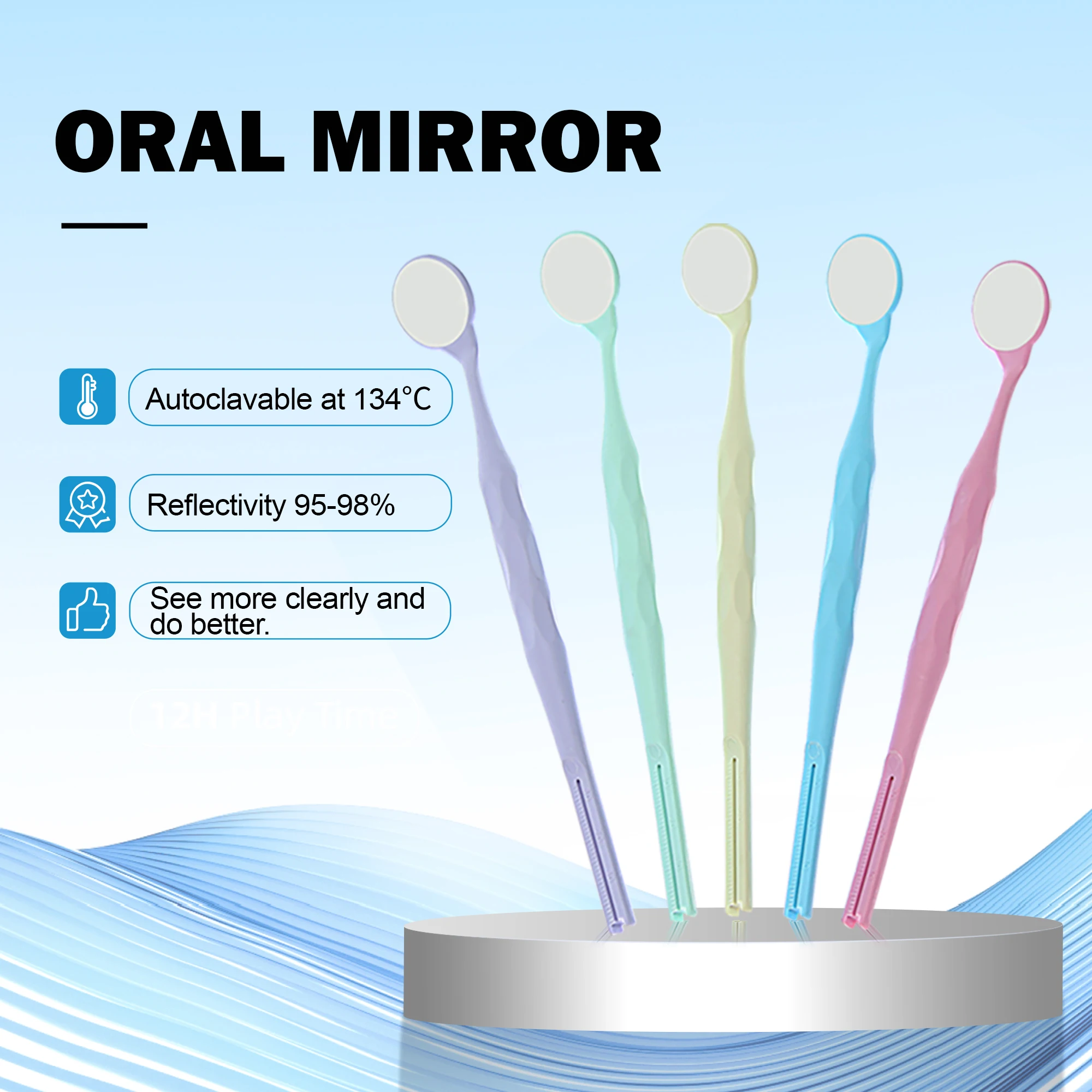 Odontoscopio Dental, espejos bucales de rodio, superficie frontal, espejo de fotografía Intraoral, Reflector de examen de vidrio de un solo lado, 10 Uds.