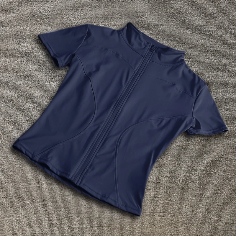 Ropa Deportiva para Mujer, Ajustada, de Poliéster, de Secado Rápido, con Cierre Completo, para Fitness al Aire Libre, Running, Yoga, Manga Corta