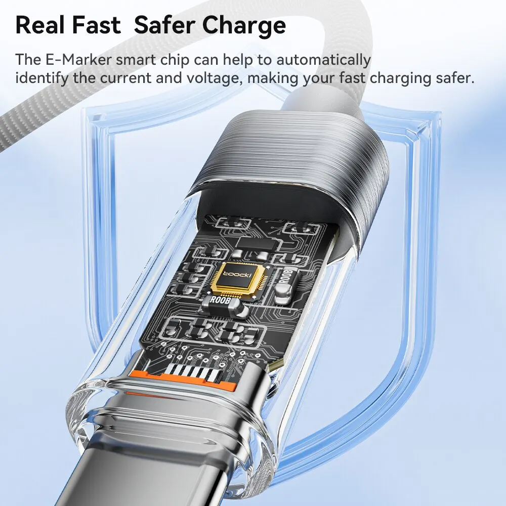 Toocki Tipo C a Tipo C Cable 100W PD Cargador de carga rápida USB C a USB C Cable transparente para Xiaomi Macbook
