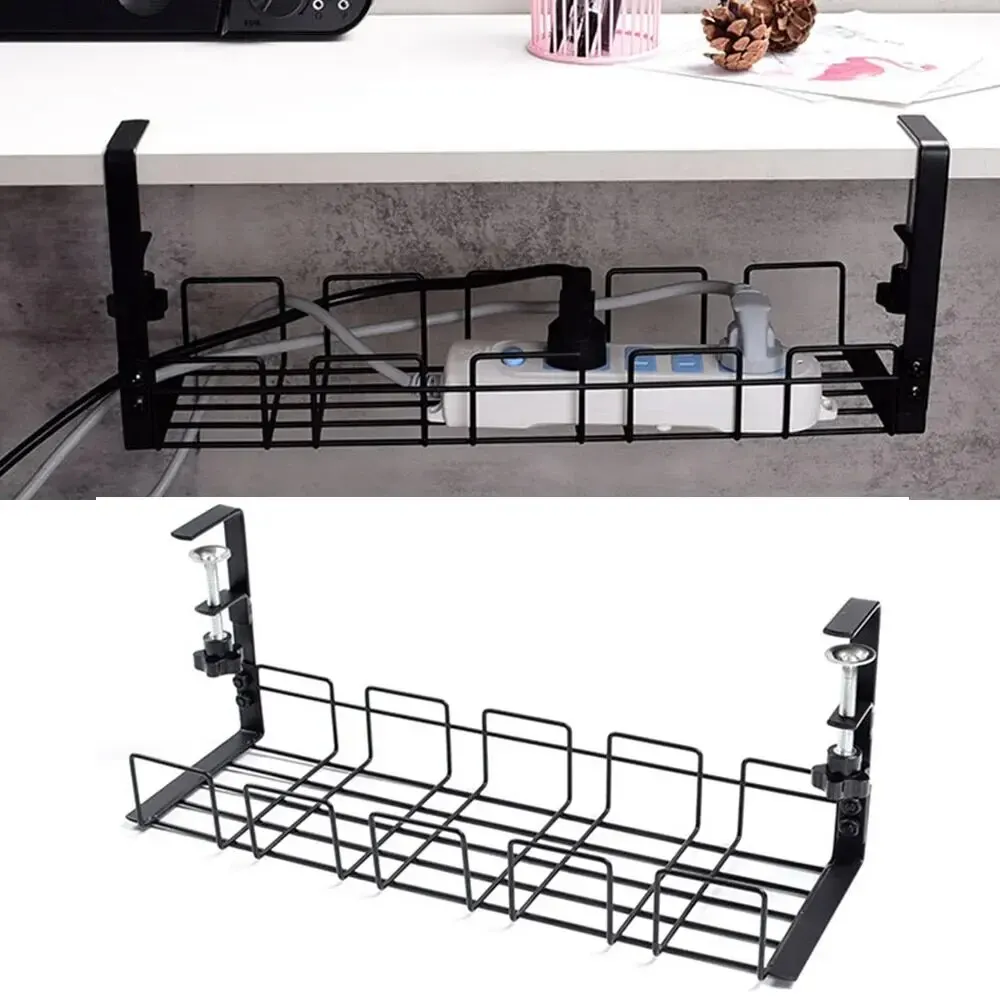 Estante de almacenamiento debajo de la Mesa, bandeja de gestión de cables de Metal, organizador de cables para escritorio de oficina en casa, sin perforación, accesorios de almacenamiento de cocina