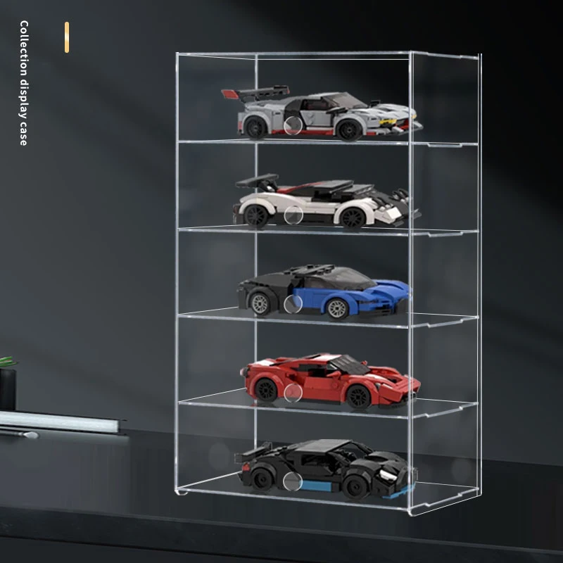 Vitrina de modelo de coche acrílica de 2-5 capas para la serie Lego Speed Racing, caja de exhibición, gabinete de polvo de almacenamiento de escena transparente de coche