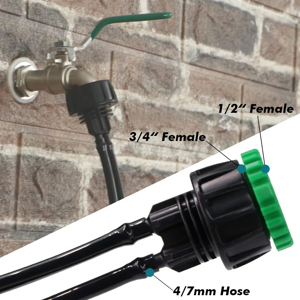 Conector de grifo para manguera de jardín, 2 uds., rosca hembra de 1/2 "3/4" a adaptador de 4/7mm, 8/11mm y 16mm, accesorios para microtubos de goteo, juntas de riego