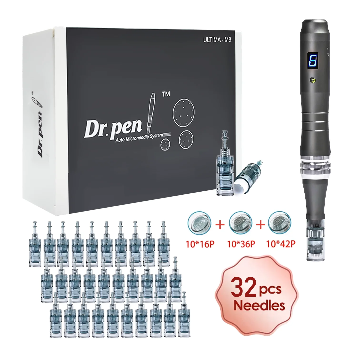 Dr. Pen Ultima M8 con 32 Cartuchos, Kit Inalámbrico de Microagujas Dérmicas, Tratamiento MTS, Máquina de Belleza para Uso Profesional