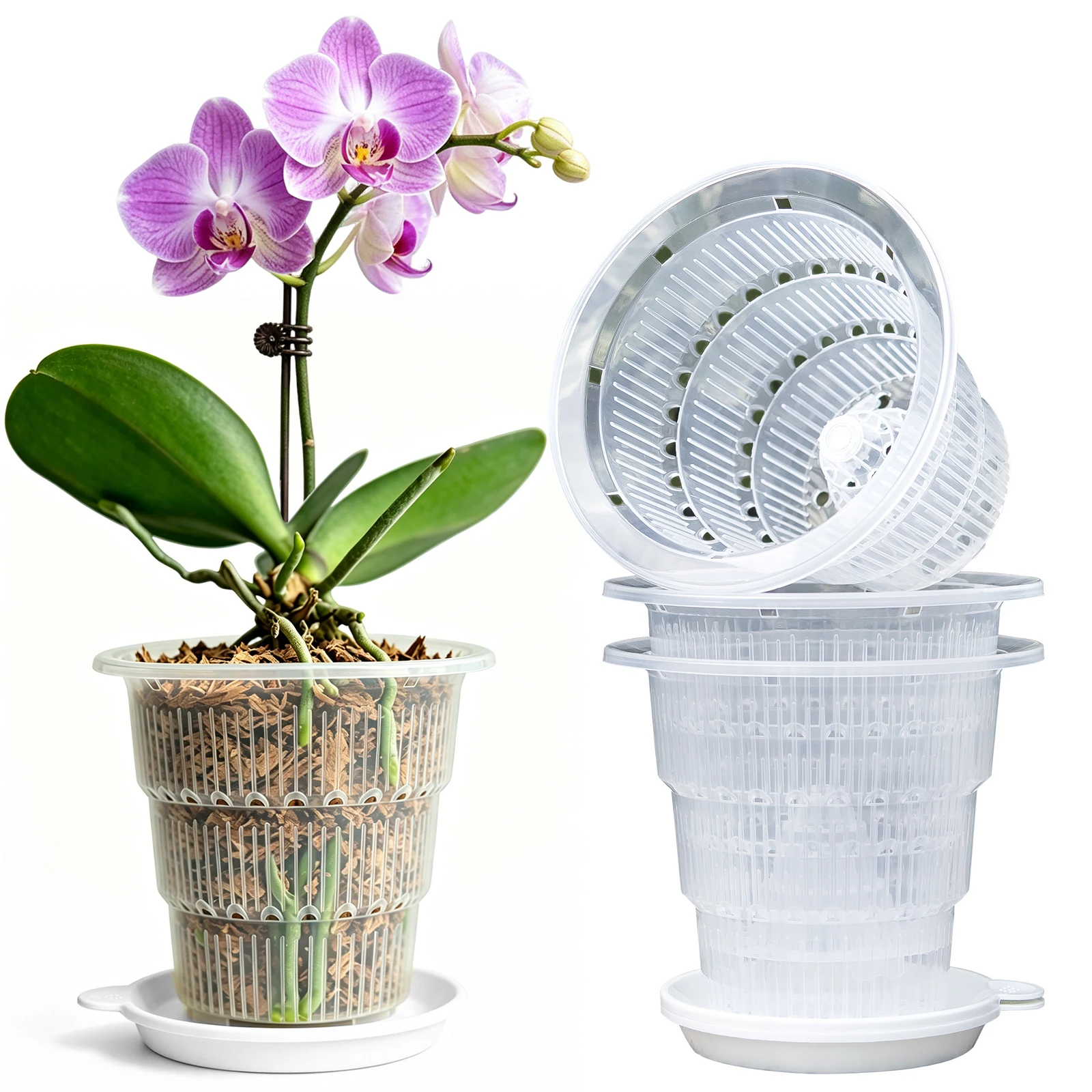 Macetas Transparentes para Orquídeas con Orificios, Macetas para Plantas de Orquídeas Cattleya y Dendrobium, Cachepots de 10cm, 12cm y 15cm, Decoración para el Hogar