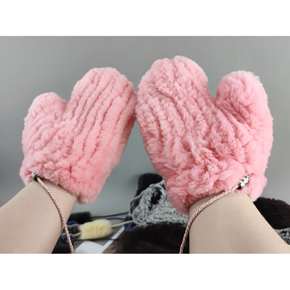 Gran oferta de guantes de piel de conejo Rex auténtica Natural, buenos guantes elásticos de invierno tejidos de piel de conejo auténtica para mujer, guantes de piel auténtica para exteriores