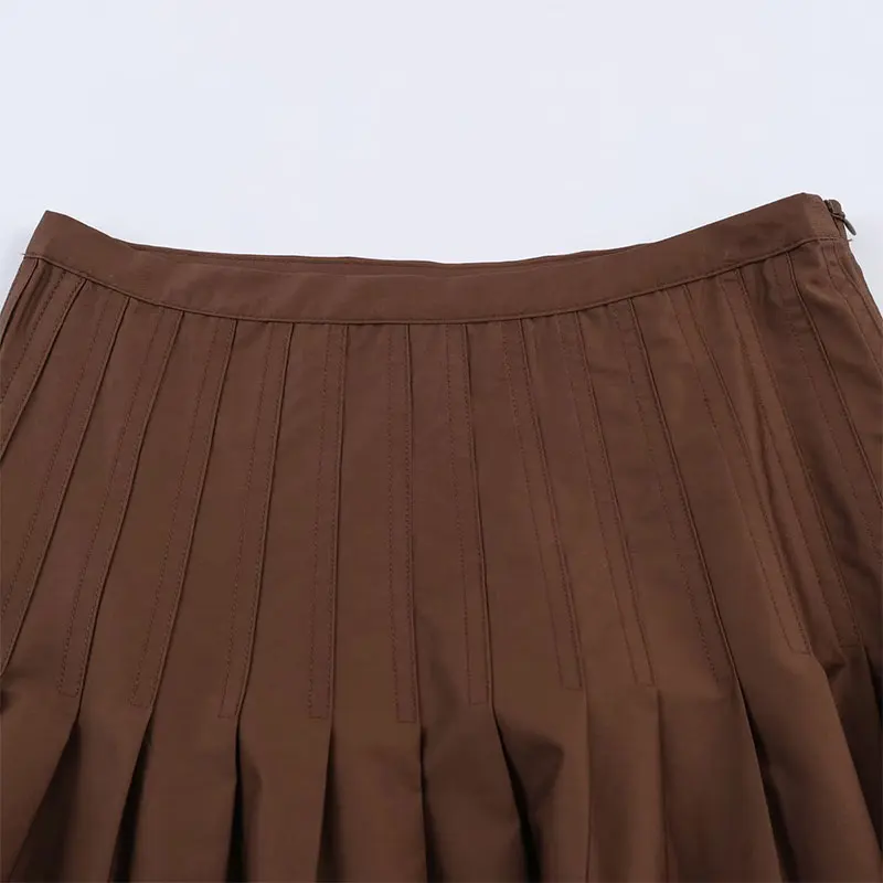 Nlzgmsj 2026 Nueva Falda Midi Vintage de Color Sólido con Pliegues en la Cintura, Faldas Largas para Mujer, Moda Urbana, Casual, para Vacaciones