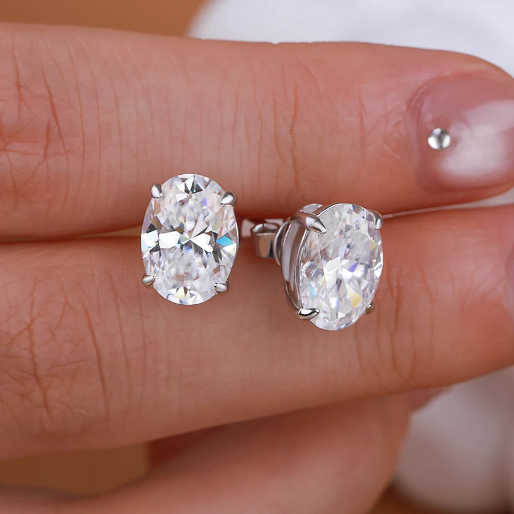 NKHOG-pendientes ovalados de moissanita de 1-4CT, pendientes de plata S925 con diamantes brillantes para mujeres y hombres, joyería chapada en 18K para boda GRA