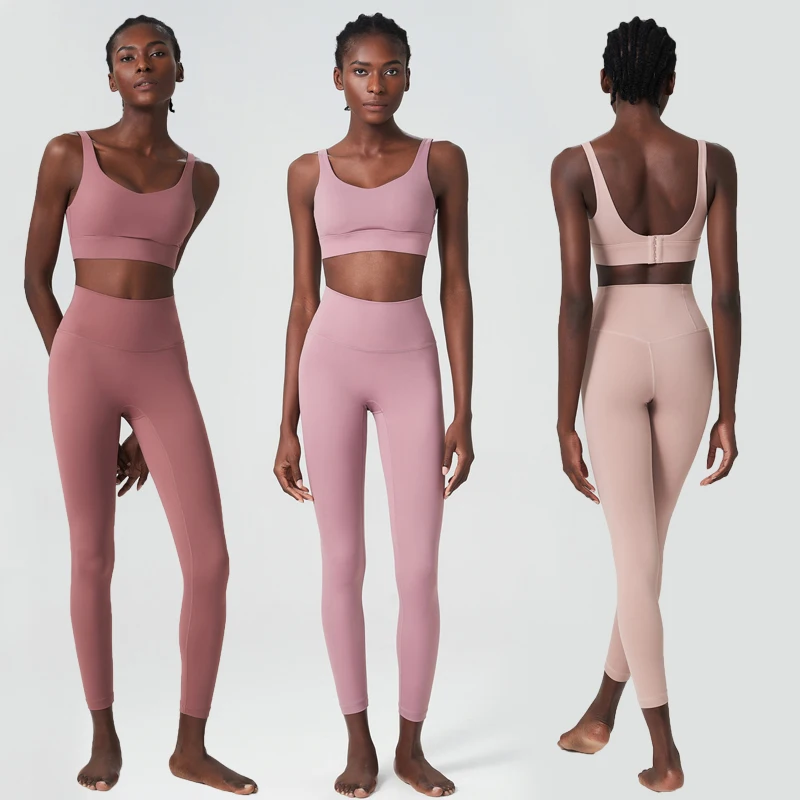 Conjunto Deportivo de Dos Piezas para Mujer, Color Sólido, Elástico, Suave, Transpirable, para Gimnasio, Entrenamiento, Running, Ropa Deportiva Femenina