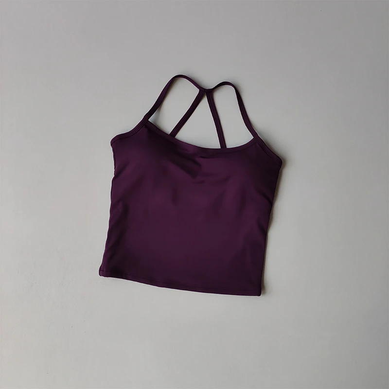 Sujetador deportivo desnudo sin costuras para mujer, Push-up, soporte alto, correa fina ajustable para el hombro, camiseta sin mangas para Yoga, ropa interior deportiva