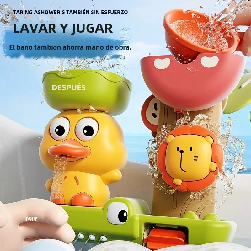 2025 Juguete de baño para bebé, juego de agua en forma de pato/flor, rueda de agua de León, diversión para niños en la bañera de ducha con ventosa, regalo para niños