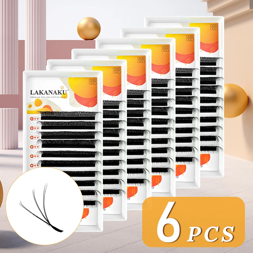LAKANAKU 6 bandejas 6D extensiones de pestañas en forma de W volumen Egipcio Cilios completos Natural Fio 6w pestañas suaves ventiladores