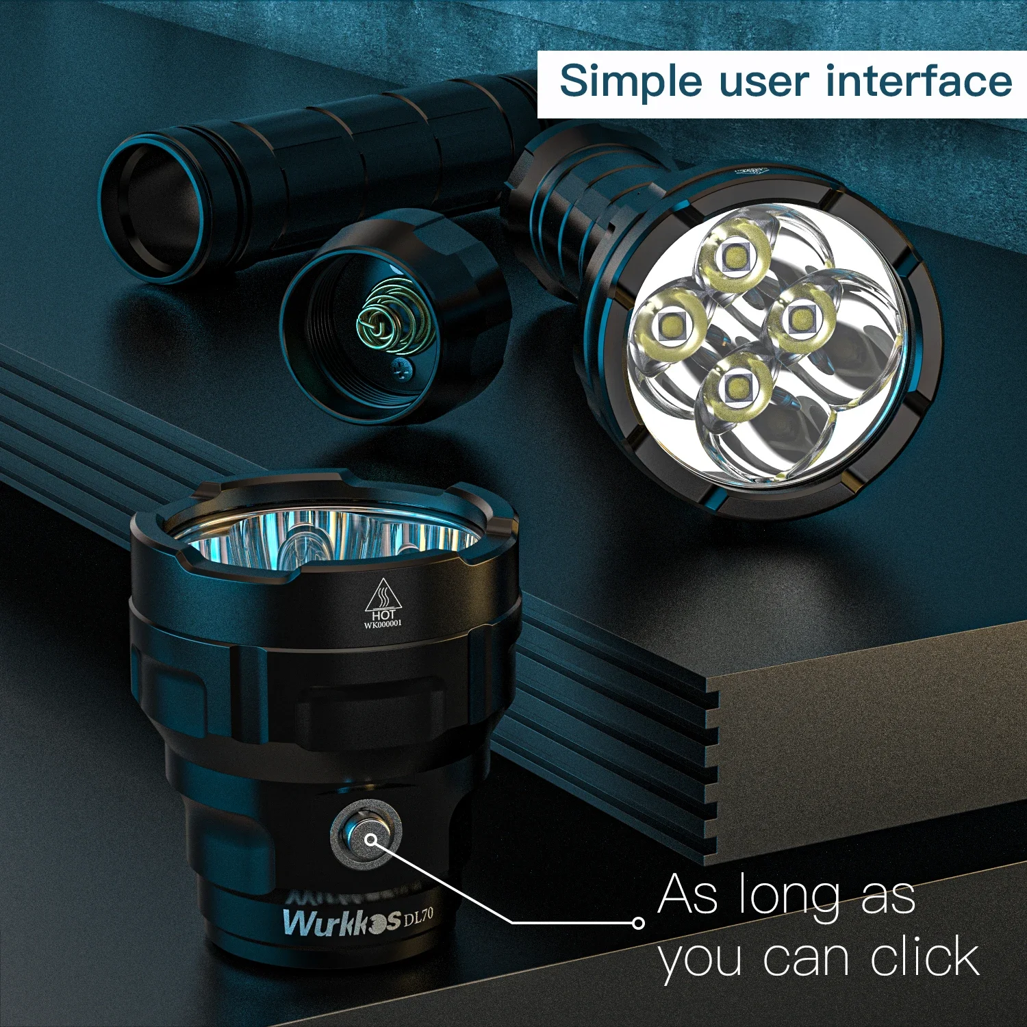 Linterna de Buceo Wurkkos DL70 Ultrabrillante, Doble Batería 26650, 13000 Lúmenes, Resistente al Agua IPX8, Luz LED 4*XHP50B, 4 Modos
