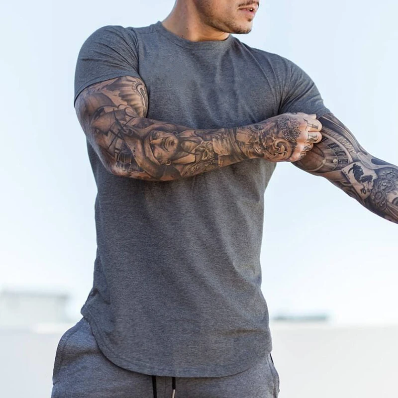 Ropa lisa, camiseta a la moda para hombre, algodón, transpirable, Fitness, manga corta, gimnasio, camiseta ajustada de verano para hombre, informal y cómoda