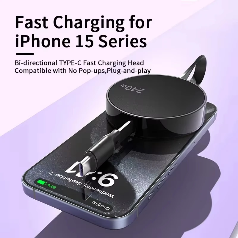 PD 240W USB-C a USB-C Cable de datos tipo C de carga rápida retráctil Cable de carga de teléfono móvil adecuado para iPhone Samsung Huawei