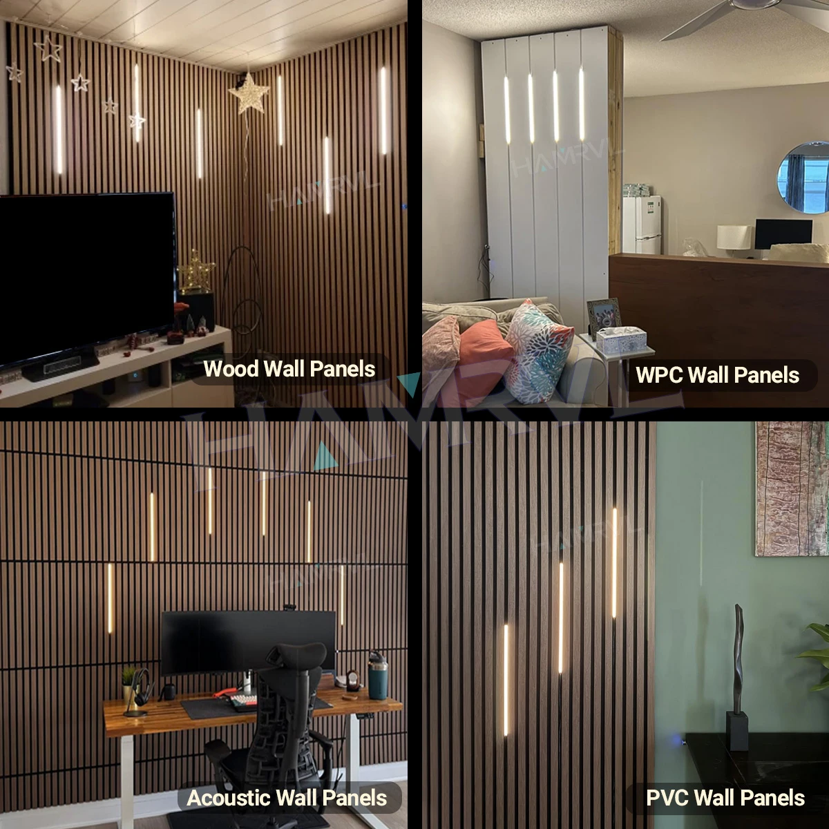 Iluminación empotrable LED Tira de luz LED para panel de pared de listones de madera en paralelo con sensor táctil, autoadhesivo para decoración de paredes de listones
