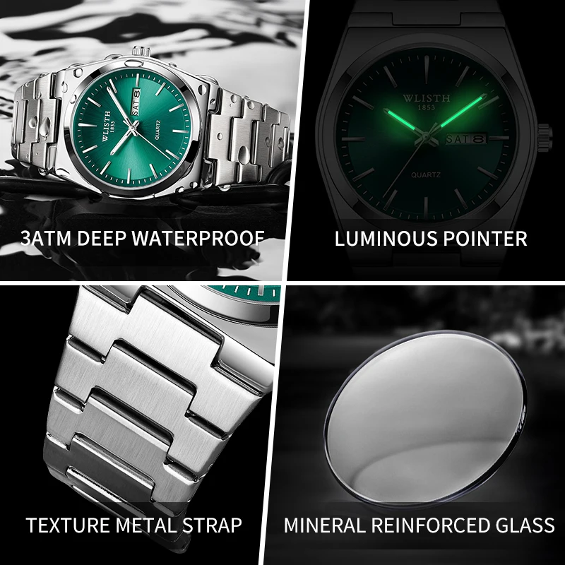 Reloj WLISTH de lujo para hombre, reloj de negocios a la moda resistente al agua, reloj de acero inoxidable para hombre, relojes de cuarzo informales, reloj deportivo para hombre