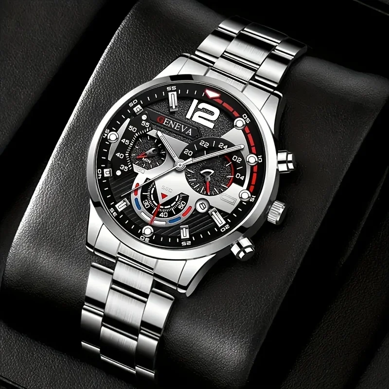 Juego de relojes de cuarzo para hombre, 4 Uds., esfera decorativa de tres ojos, relojes de negocios para hombre, reloj Masculino (sin caja)