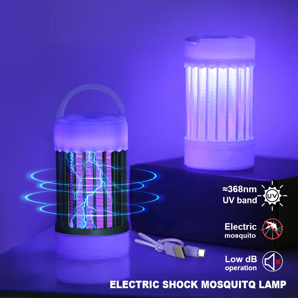 Lámpara eléctrica antimosquitos, luz UV, trampa exterminadora de insectos, USB, 5V, recargable, matamoscas de verano, luz mata insectos ﻿ Camping