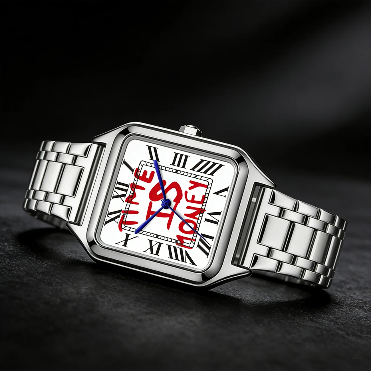 Reloj de Cuarzo TIME IS MONEY para Hombre, Diseño Cuadrado de Acero Inoxidable, Resistente al Agua, de Alta Gama para Negocios