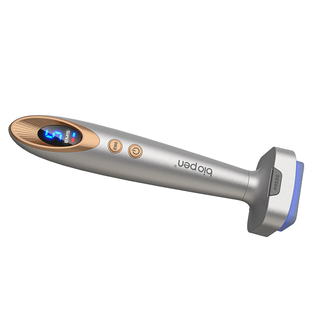 Bio Pen Bio6 EMS de 140 pines y 5 velocidades, Derma Stamp con terapia LED roja/azul y vibración, 4 en 1, para el crecimiento del cabello y cuidado de la piel