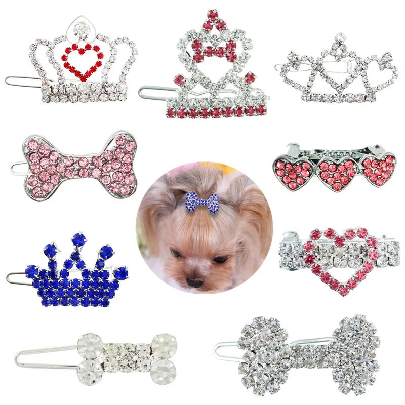 Pinza para el pelo de perro con diamantes de imitación de cristal, accesorios de corona, cuidado de mascotas para cachorros y gatos, horquillas para mascotas, sombreros Multicolor para perros y gatos