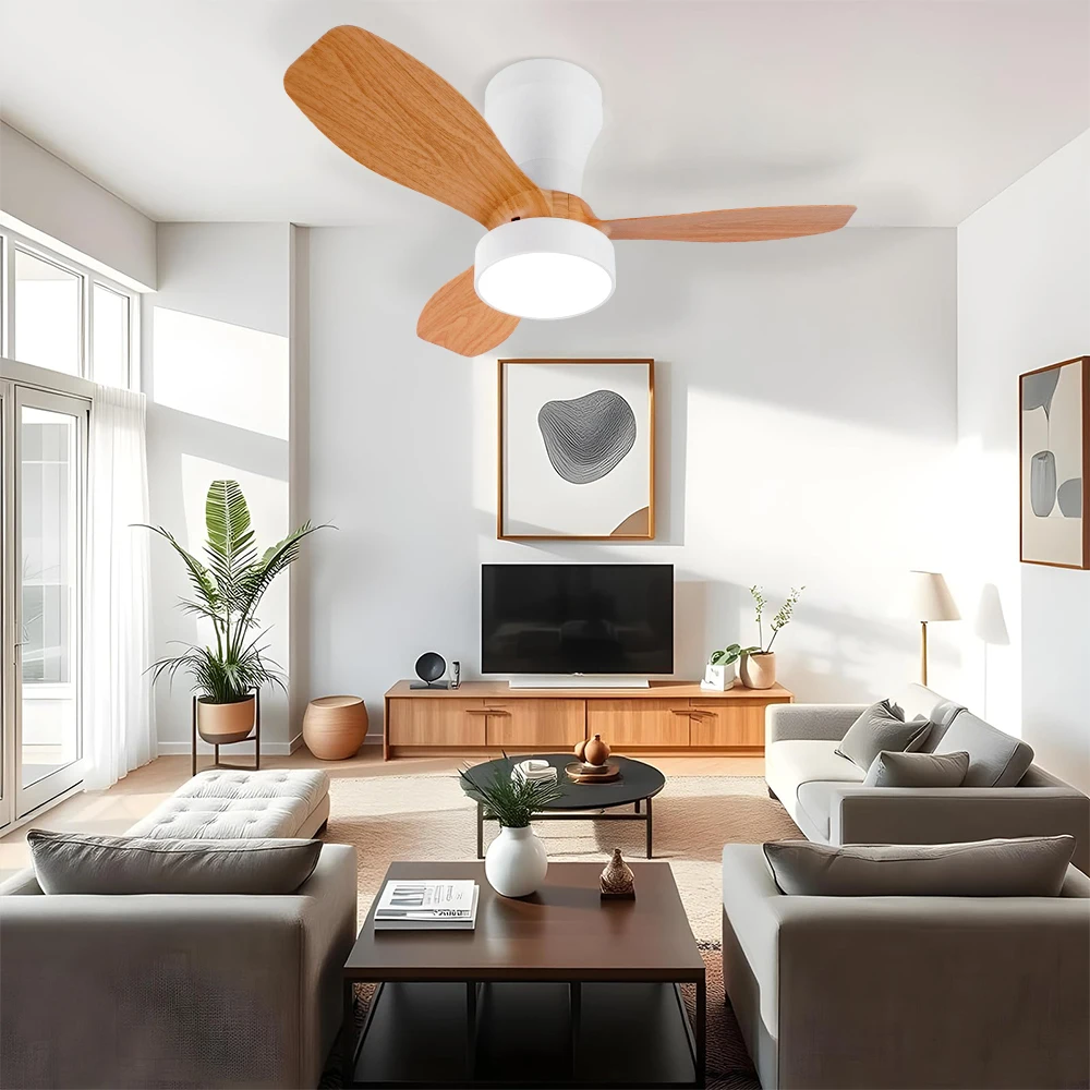 Pequeño ventilador de techo LED moderno, motor de CC, luz colgante con atenuación remota para sala de estar, dormitorio, comedor, ventilador eléctrico