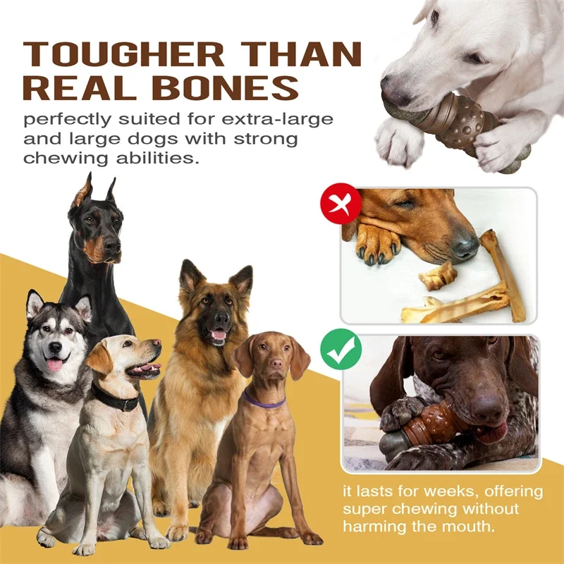 Juguetes para masticar para perros grandes, más fuertes que los huesos reales, juguete chirriante para resolver el aburrimiento, separación de dientes, caja de ansiedad, suministros resistentes para mascotas