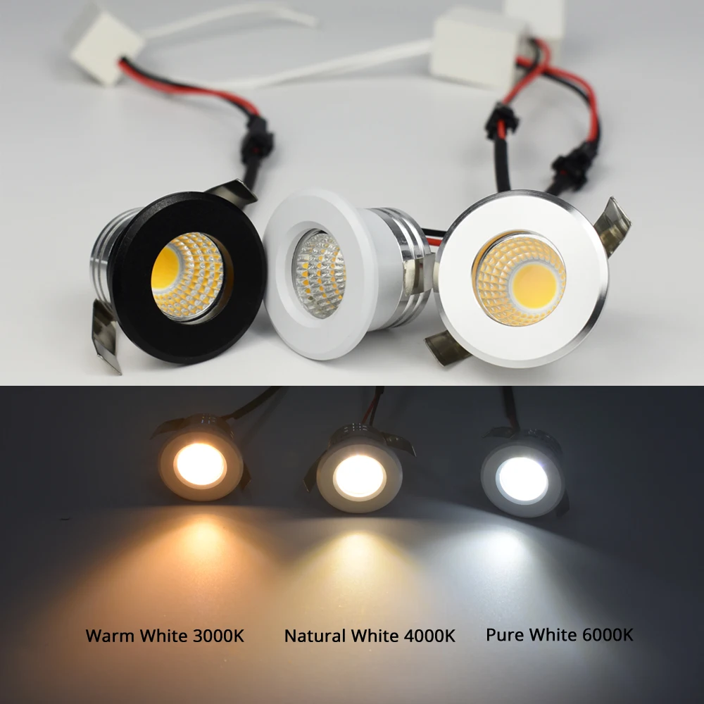 Foco LED Empotrable Pequeño para Techo, COB 3W 110V 220V, Regulable, con Driver Incluido, para Hogar, Vitrinas, Gabinetes, Hoteles, Rodapiés, etc.